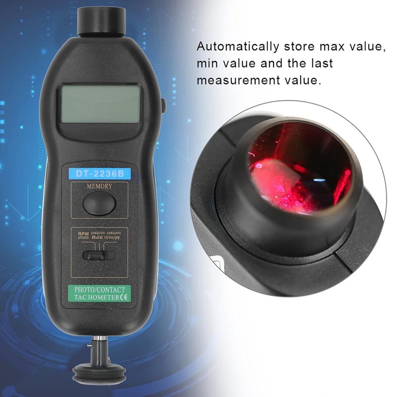 flexman Digital Tachometer, 5 Digit LCD Display Handheld Speed Guage and Photoelectric Tachometer for Measuring Conveyor Belt, Gear, Pulley Speed - Image 3